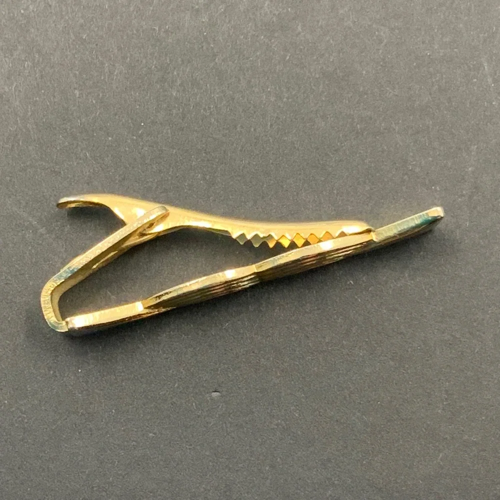 Vintage Gold Tone Geometric Art Deco Style Tie Clip Mens Formal Accessory